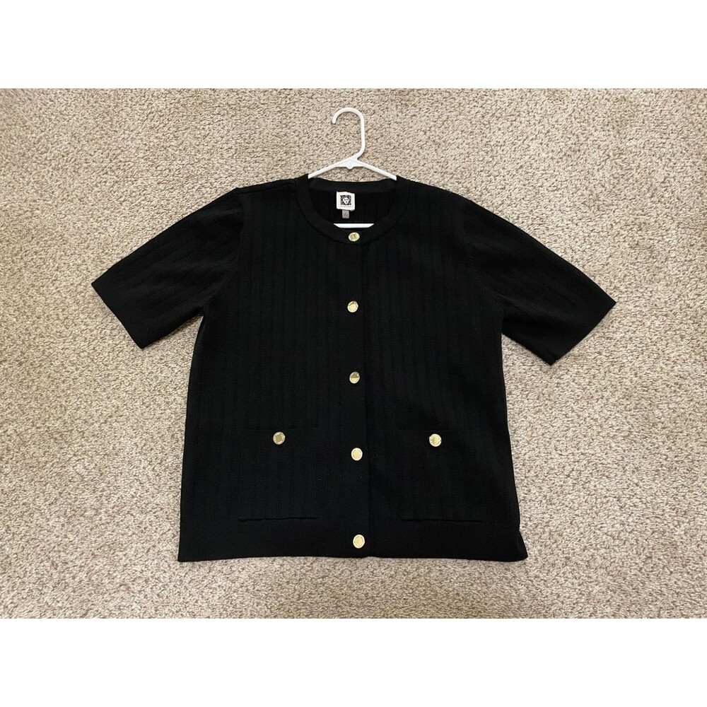 Anne Klein Black Short Sleeve Sweater Womens L Knit Minimalist Career